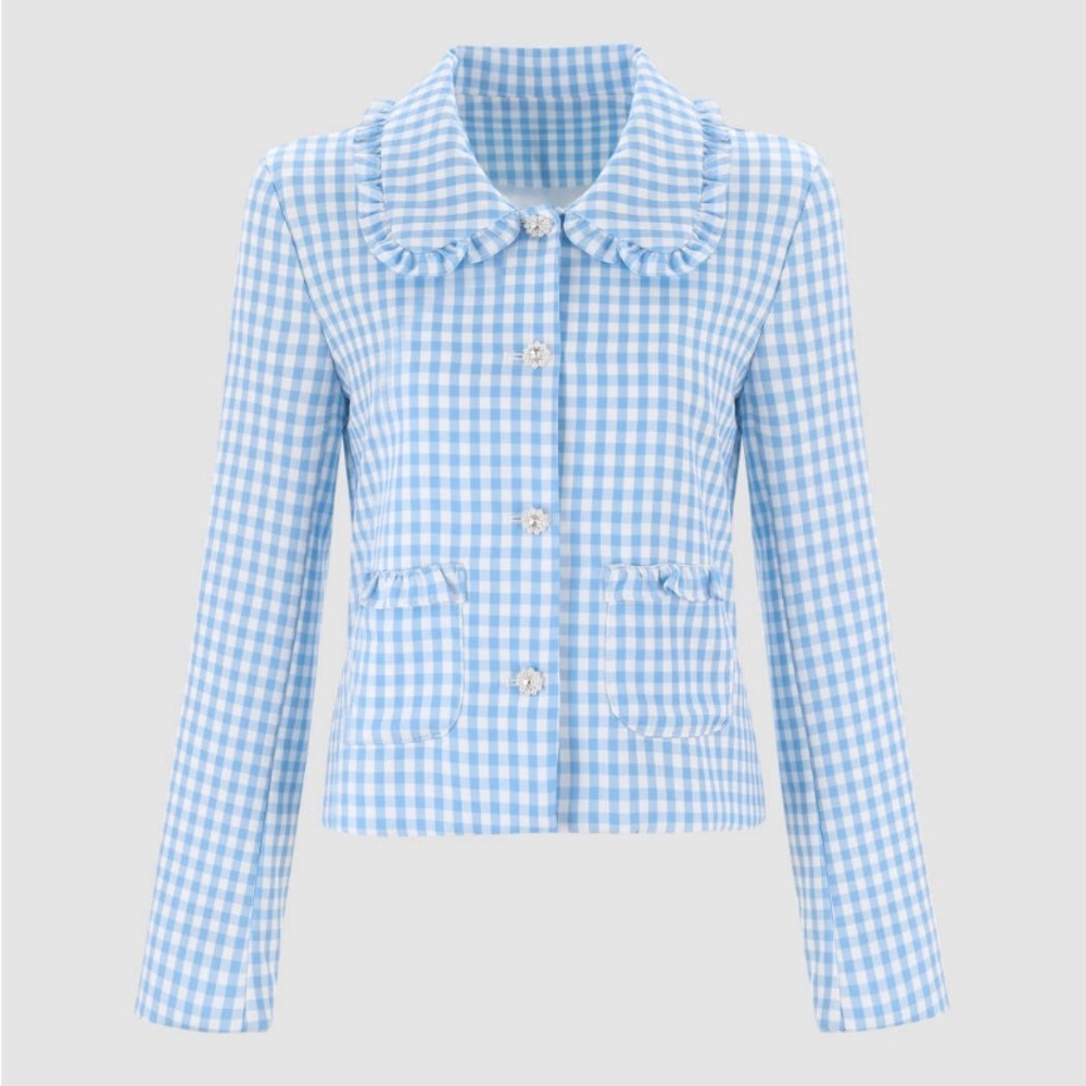 DOLL COLLAR CHECK PATTERN JACKET. NWOT